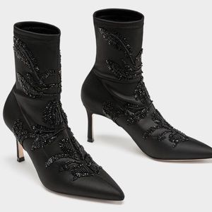 Zara NWT Black beaded booties